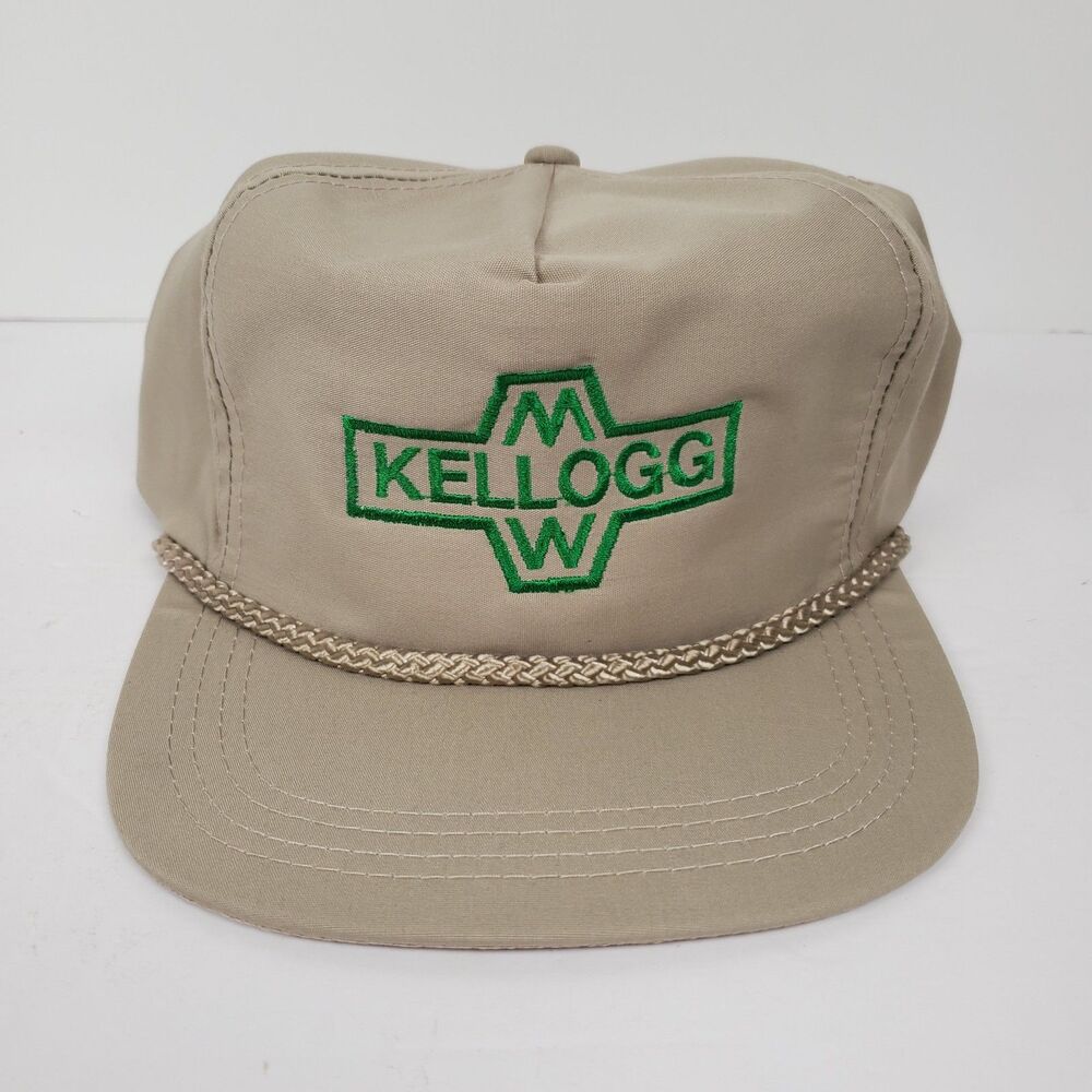 MW Kellogg Rope Hat Strap Back Mens One Size Green Tan Embroidered Advertising
